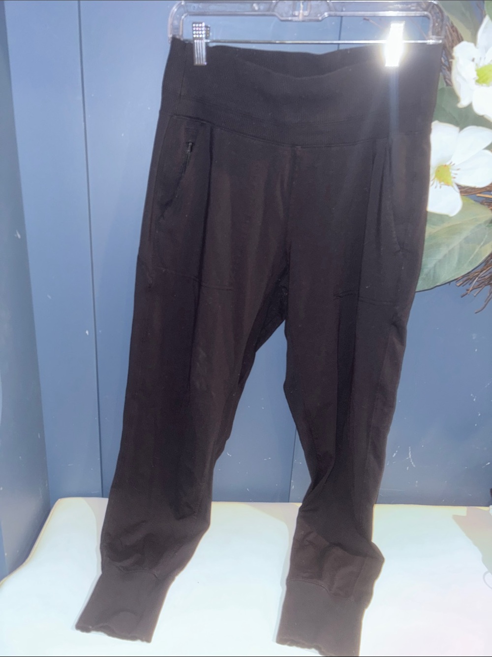 Athleta Black Ribbed High-Waist Venice Joggers